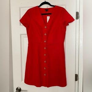 NWT Ann Taylor Red Linen Cap Sleeve Button-Up Dress